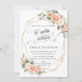 Chic Perzik Ivoor Roze Bloemen Verjaardag geometri Kaart (Voorkant)