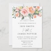 Chic Perzik Sinaasappel Roze Bloemen Greenery Wedd Kaart (Voorkant)