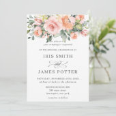 Chic Perzik Sinaasappel Roze Bloemen Greenery Wedd Kaart (Staand voorkant)