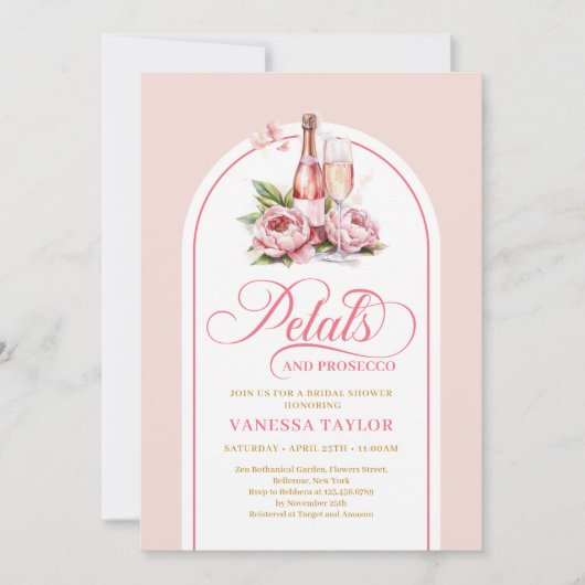 Chic petals and prosecco invite editable layout kaart (Voorkant)
