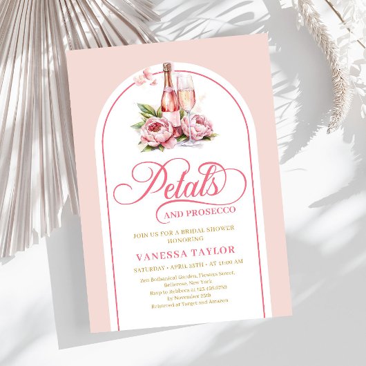 Chic petals and prosecco invite editable layout kaart