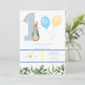 Chic Peter Rabbit Boy 1st Birthday Party Kaart (Staand voorkant)