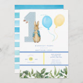 Chic Peter Rabbit Boy 1st Birthday Party Kaart (Voorkant / Achterkant)