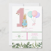 Chic Peter Rabbit Girl 1st Birthday Party Kaart (Voorkant)
