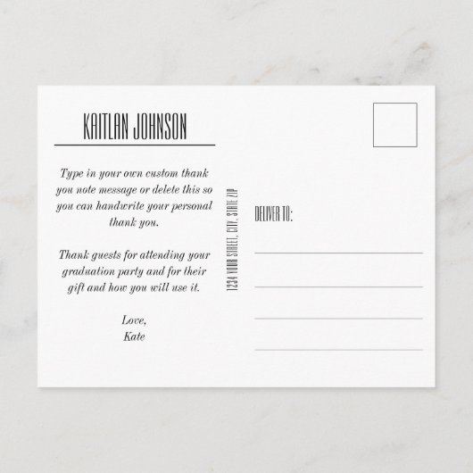 Chic Photo Afstuderen White Script Hartelijk dank Briefkaart (Achterkant)