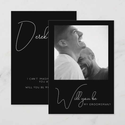 Chic Photo Black and White Groomsman proposal Kaar Bedankkaart (Voorkant / Achterkant)