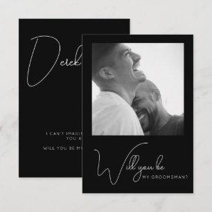 Chic Photo Black and White Groomsman proposal Kaar Bedankkaart