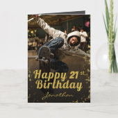 Chic Photo Black & Gold Happy Birthday Kaart (Voorkant)