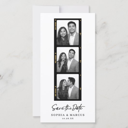 Chic Photo-booth Filmstrip Wedding Save The Date (Voorkant)