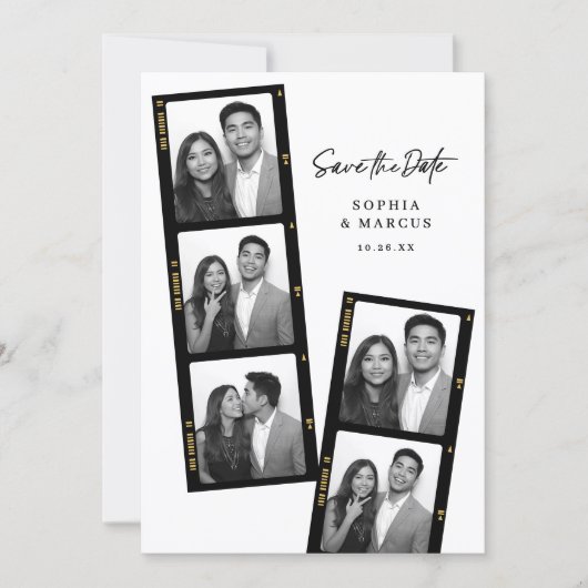 Chic Photo-booth Filmstrip Wedding Save The Date (Voorkant)