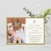 Chic Photo Boy Gold Cross Baptisme Kaart (Staand voorkant)