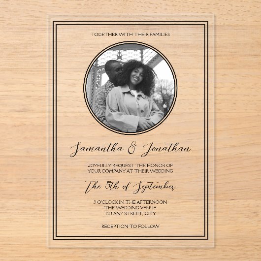 Chic Photo Classic Kalligrafie Script Wedding Acryl Uitnodigingen (Voorkant)