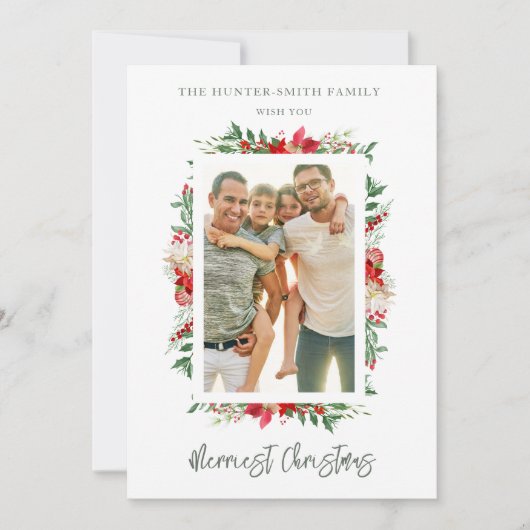 Chic Photo Classic Merriest Christmas Poinsettias Feestdagenkaart (Voorkant)