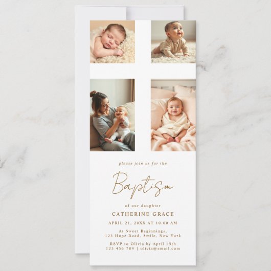Chic Photo Collage Cross Baby doop Kaart (Voorkant)