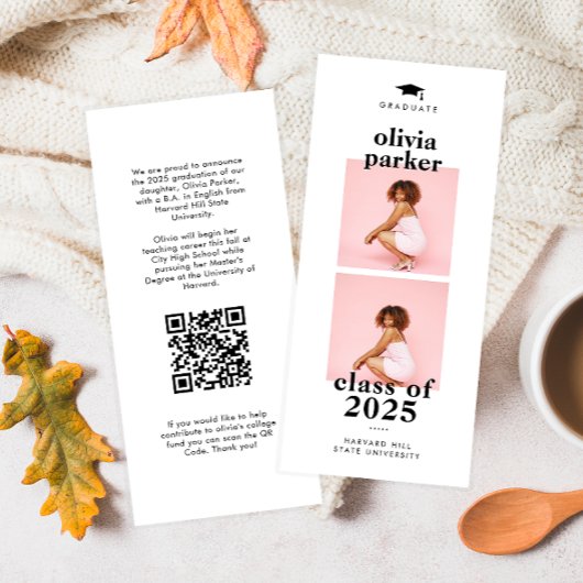 Chic Photo Collage QR Code Afstuderen Aankondiging
