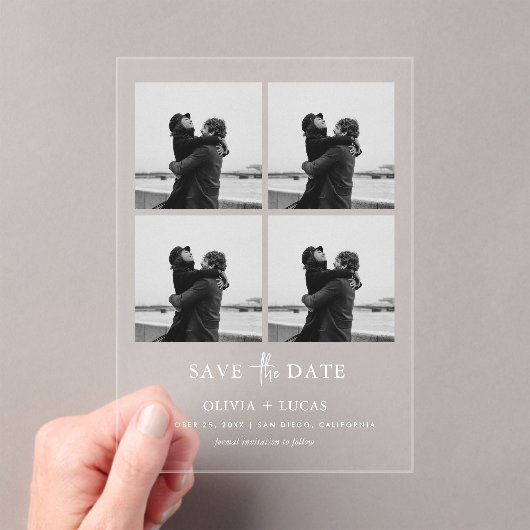 Chic Photo Collage Wedding Save The Date Acryl Uitnodigingen (Insitu (Draagbaar))
