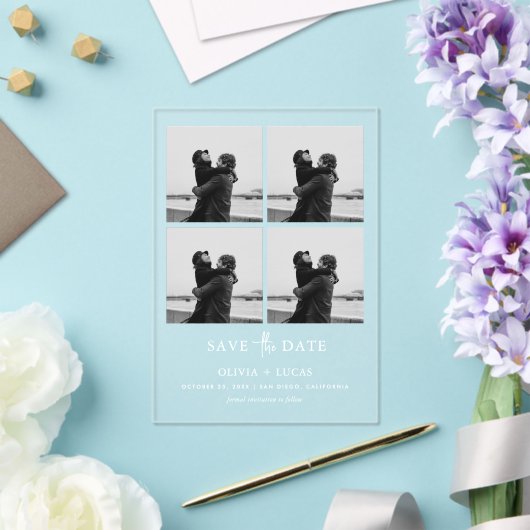 Chic Photo Collage Wedding Save The Date Acryl Uitnodigingen (Insitu (Huwelijk))