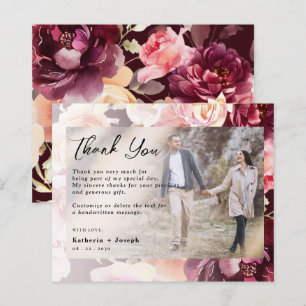 Chic Photo Floral Bourgondië bruiloft Bedankt kaar