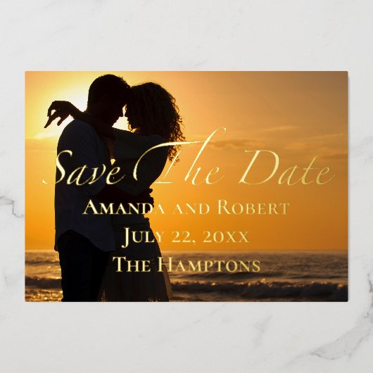 Chic Photo Gold Folie Save The Date Summer Wedding Folie Uitnodiging (Voorkant)