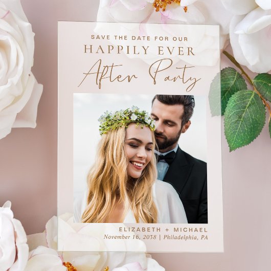 Chic Photo Gold Wedding Receptie Bewaar de datum Acryl Uitnodigingen