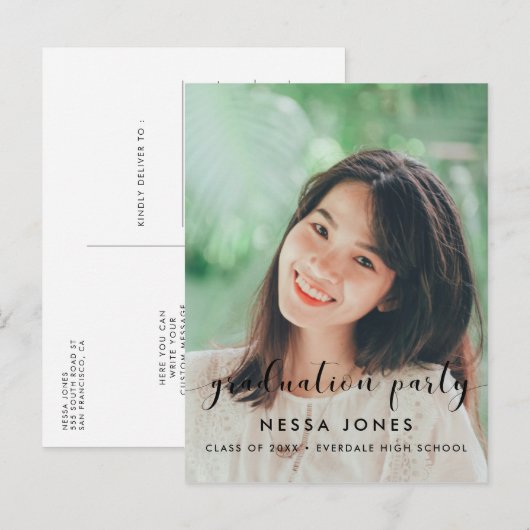 Chic Photo graduation party-uitnodiging Briefkaart (Voorkant / Achterkant)