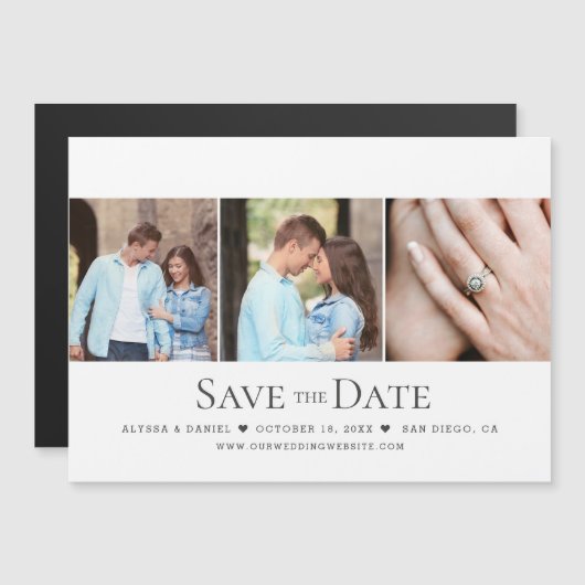 Chic Photo Grid Wedding Save the Date magnetisch Magnetische Uitnodiging (Voorkant / Achterkant)