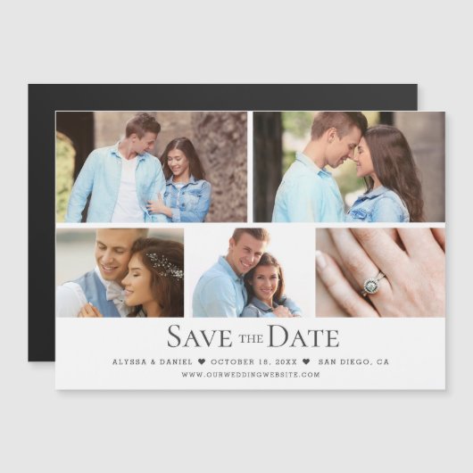 Chic Photo Grid Wedding Save the Date magnetisch Magnetische Uitnodiging (Voorkant / Achterkant)