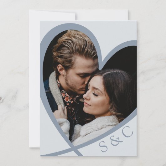Chic Photo Heart Dusty Blue Wedding Kaart (Voorkant)