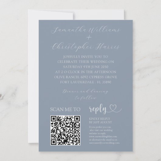 Chic Photo Heart Dusty Blue Wedding Kaart (Achterkant)