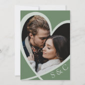 Chic Photo Heart Sage Green Wedding Kaart (Voorkant)