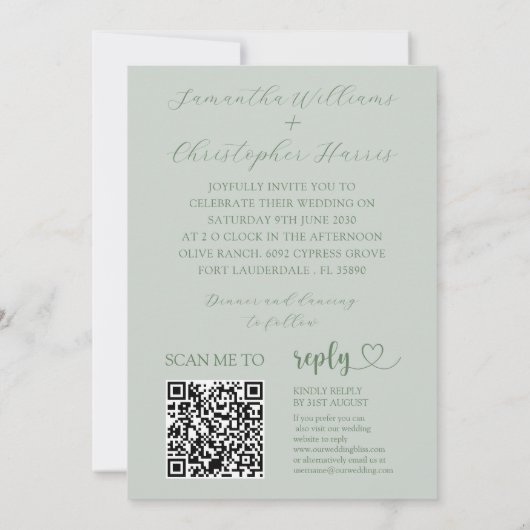 Chic Photo Heart Sage Green Wedding Kaart (Achterkant)