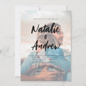 Chic Photo Overlay Minimalist Script Weddenschap B Kaart (Voorkant)
