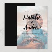 Chic Photo Overlay Minimalist Script Weddenschap B Kaart (Voorkant / Achterkant)