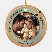 Chic Photo Roos Gold Eerste Kerstdag Samen Keramisch Ornament (Voorkant)
