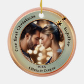 Chic Photo Roos Gold Eerste Kerstdag Samen Keramisch Ornament (Achterkant)