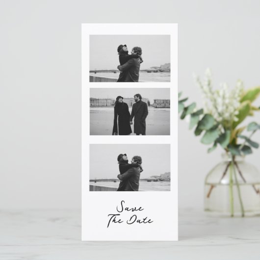 Chic Photo Strip Wedding QR-code Bewaar de datum (Staand voorkant)
