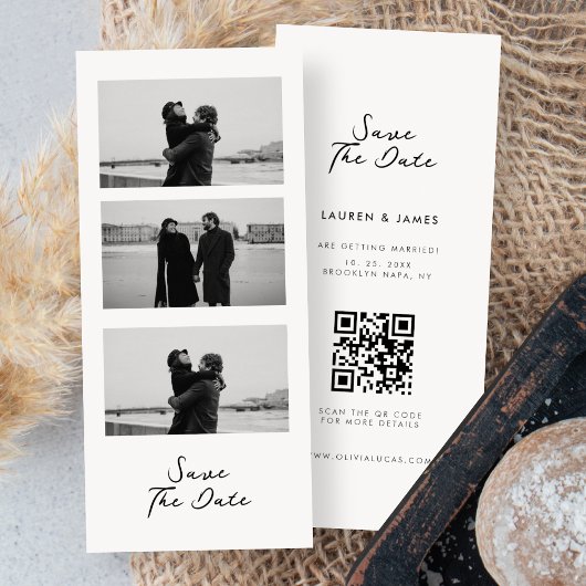 Chic Photo Strip Wedding QR-code Bewaar de datum