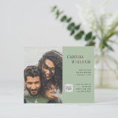 Chic Photo Wedding Invite QR Code Save Date Green (Staand voorkant)
