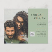 Chic Photo Wedding Invite QR Code Save Date Green (Voorkant)