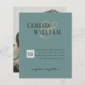 Chic Photo Wedding Invite QR Code Save Date Green (Voorkant / Achterkant)