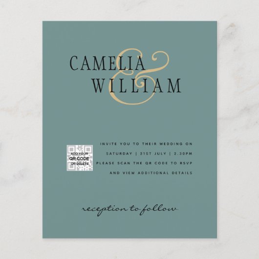 Chic Photo Wedding Invite QR Code Save Date Green (Voorkant)