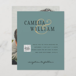 Chic Photo Wedding Invite QR Code Save Date Green