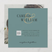 Chic Photo Wedding Invite QR Code Save Date Green (Voorkant / Achterkant)