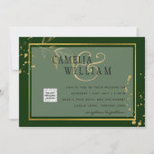 Chic Photo Wedding Invite QR Code Save Date Green (Voorkant)