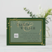 Chic Photo Wedding Invite QR Code Save Date Green (Staand voorkant)