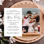 Chic Photo Wedding Reception Invitation<br><div class="desc">Budgetvriendelijke moderne elopement of "we hebben de knoop doorgehakt" privé huwelijksaankondiging en uitnodiging voor de receptie met uw foto en "Happily Ever After Party" in een mix van eenvoudige typografie en een chique script. Personaliseer uw feest- of ontvangstgegevens en voeg uw namen toe in een handtekeningachtig script. Dit budget halfglanspapier...</div>