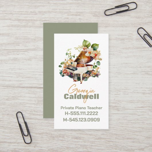 Chic Piano Waterverf docent Visitekaartje (Voorkant / Achterkant in situ)