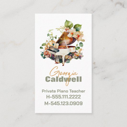 Chic Piano Waterverf docent Visitekaartje (Voorkant)