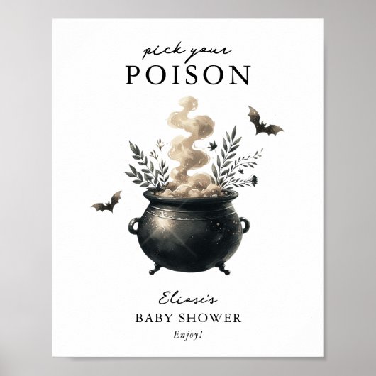 Chic 'Pick your Poison' Halloween Drinks Sign Poster (Voorkant)