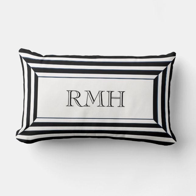 CHIC PILLOW_BLACK & WITTE STRIPEN MET MONOGRAM KUSSEN (Voorkant)